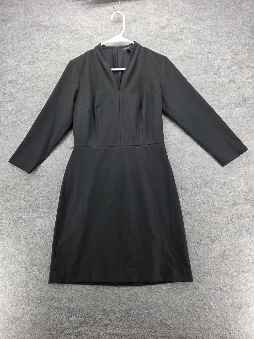 Ann Taylor Dress Womens 2 Black Sheath 3/4 Sleeve Stretch Lined Work Office